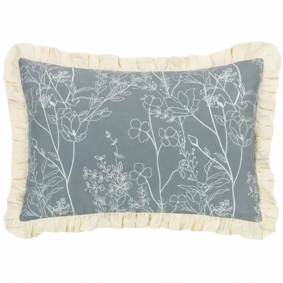 Rectangular Cushion with Ruffle Trim - Blue, Cotton image