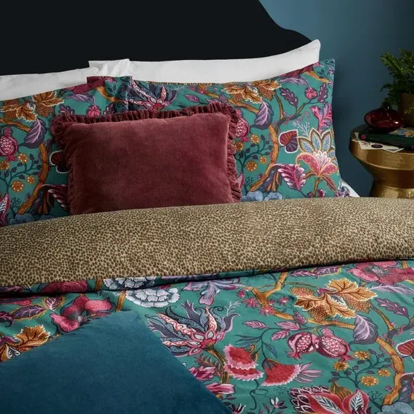 Reversible Duvet Cover Set - Blue, Tropical Print