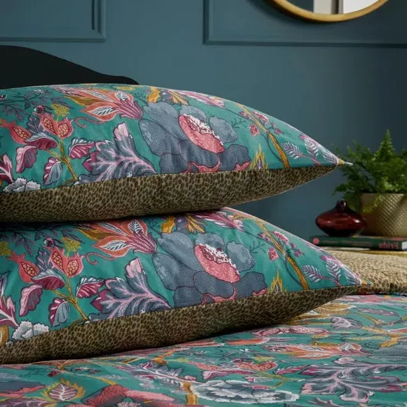 Reversible Duvet Cover Set - Blue, Tropical Print