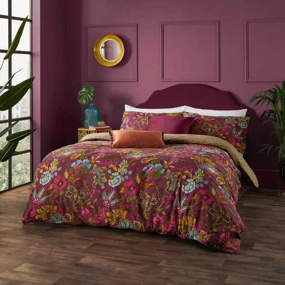 Reversible Duvet Cover Set - Purple, Tropical Print