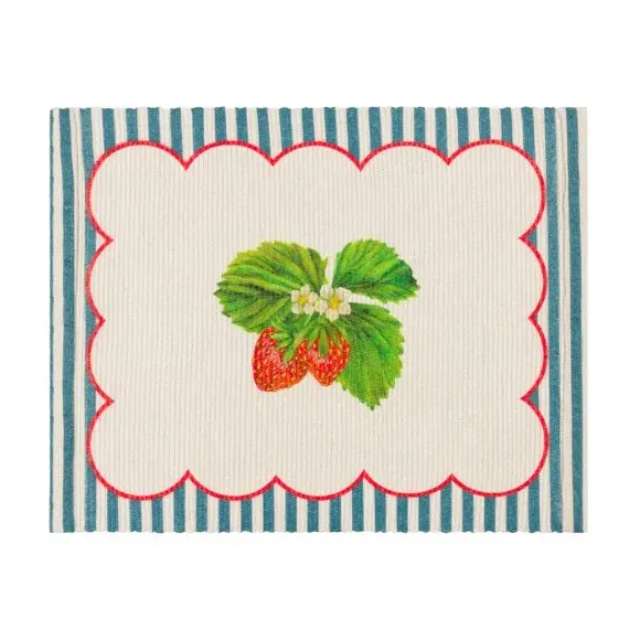 Set of 4 Placemats Strawberry Print - Red, Polyester