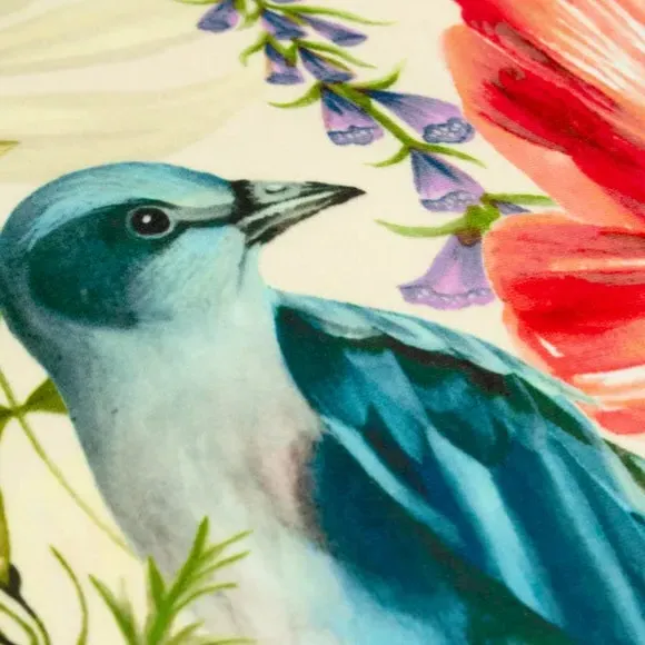 Square Cushion with Bluebird Print - Multicolor