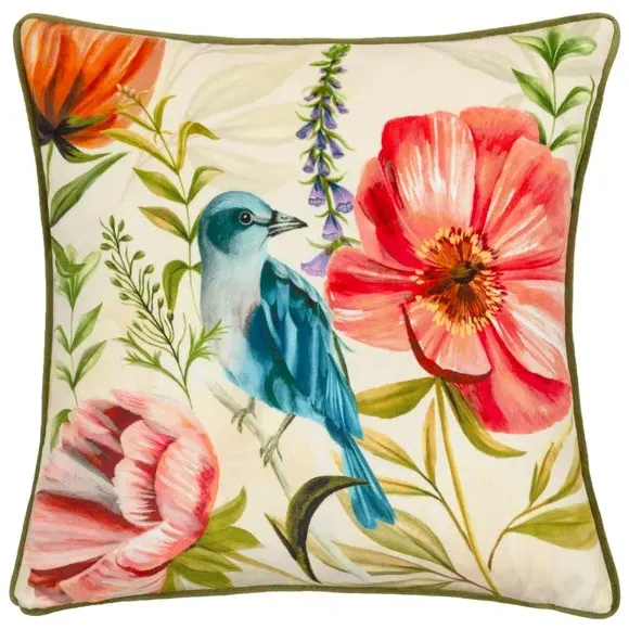 Square Cushion with Bluebird Print - Multicolor image