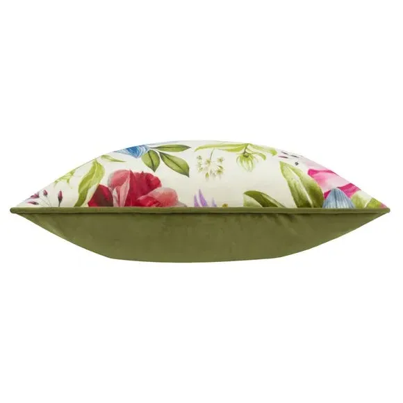Square Cushion with Floral Print - Cream, Velvet