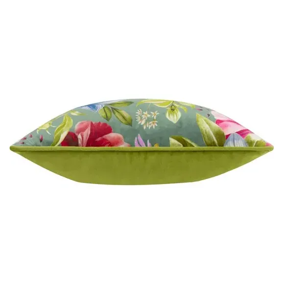 Square Cushion with Floral Print - Teal, Velvet