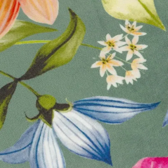 Square Cushion with Floral Print - Teal, Velvet