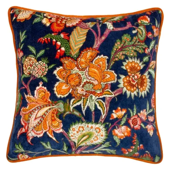 Square Cushion with Piped Edge - Royal Blue, Velvet