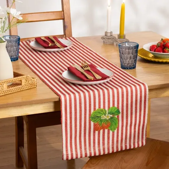 Striped Table Runner - Red, Polyester