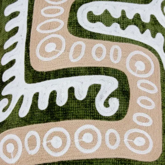 Rectangular Cushion with Dragon Design - Green