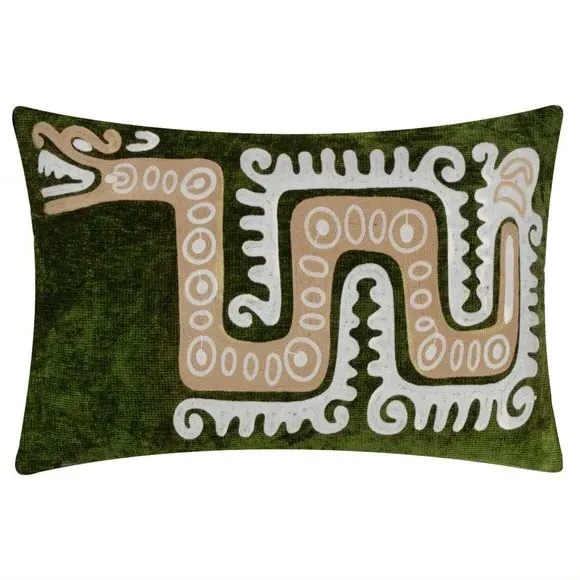 Rectangular Cushion with Dragon Design - Green image