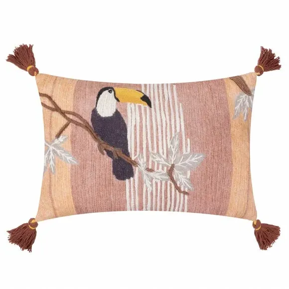 Rectangular Cushion with Embroidery - Natural, Cotton