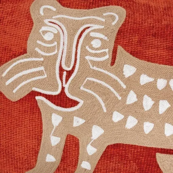 Rectangular Cushion with Embroidery - Rust, Chenille