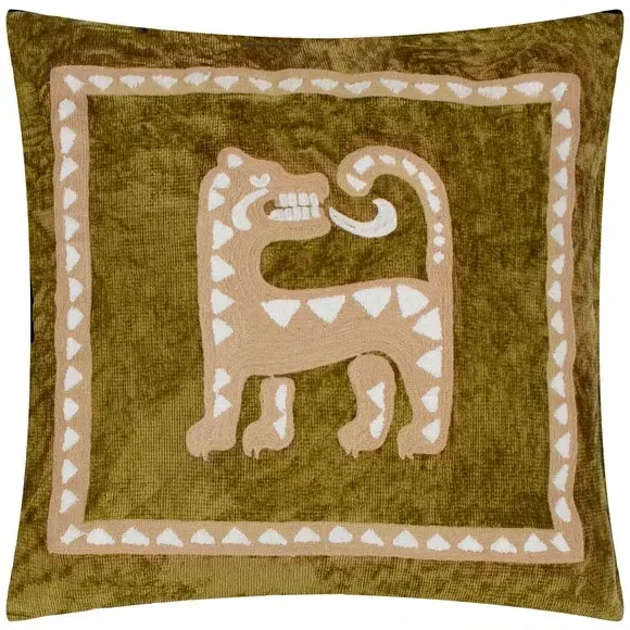 Square Cushion with Embroidered Design - Green