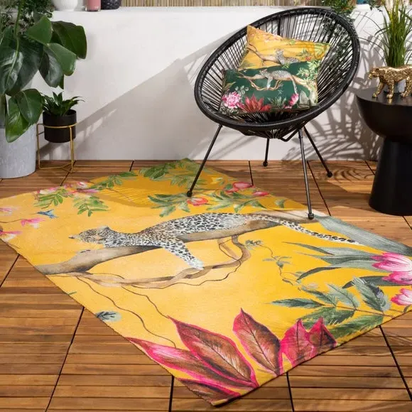 Washable Indoor Outdoor Rug - Yellow, Polyester image