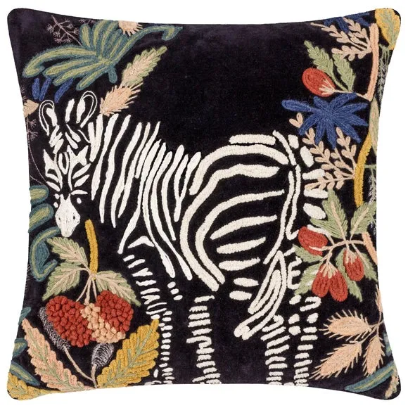 Zebra Embroidered Cushion - Multicolor, Cotton Velvet