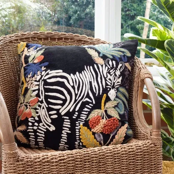 Zebra Embroidered Cushion - Multicolor, Cotton Velvet image