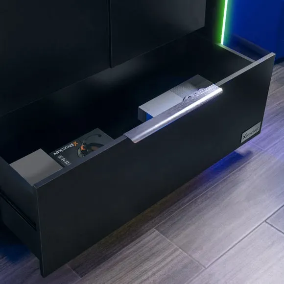 2-Door Wardrobe with LED Lights - Black, Wood