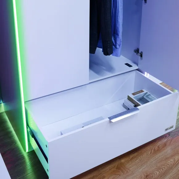 2-Door Wardrobe with LED Lights - White, Wood
