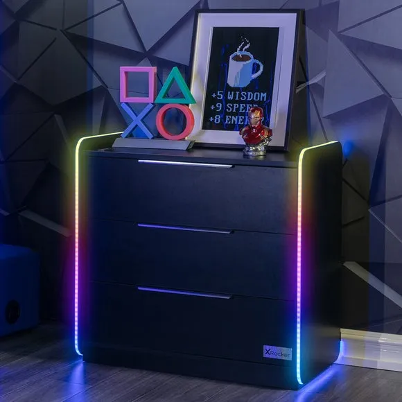 3-Drawer Chest with LED Lights - Black, Wood image
