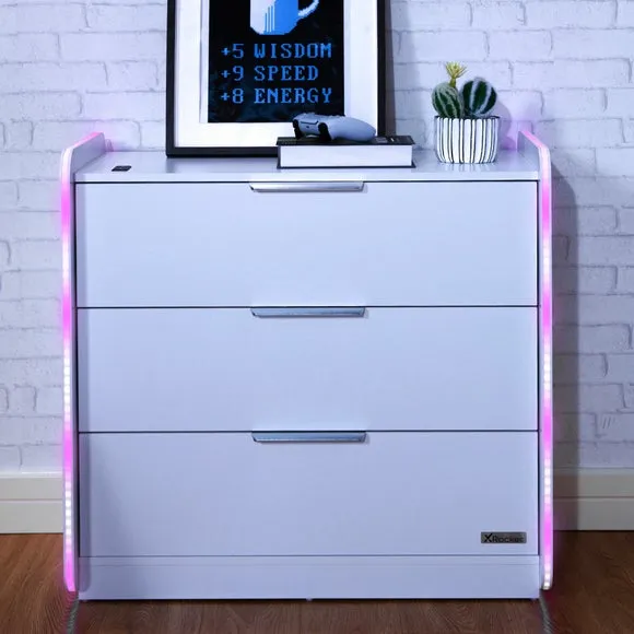 3-Drawer Chest with LED Lights - White, Wood