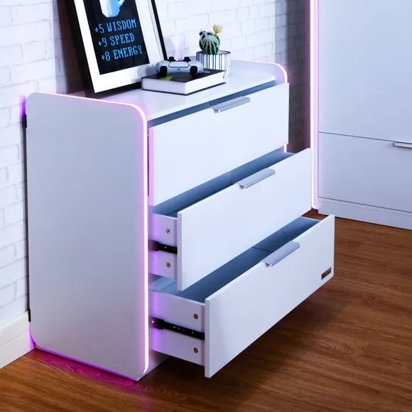 3-Drawer Chest with LED Lights - White, Wood