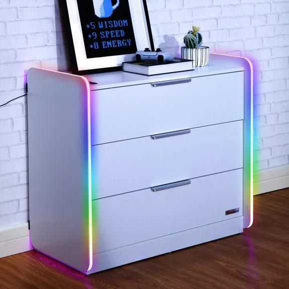 3-Drawer Chest with LED Lights - White, Wood