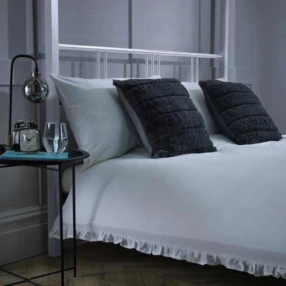 4-Poster Bed Frame with LED Lights - White, Metal