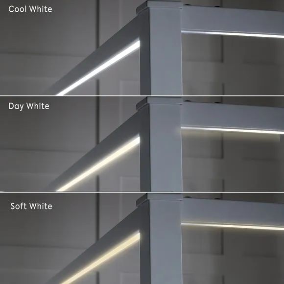 4-Poster Bed Frame with LED Lights - White, Metal