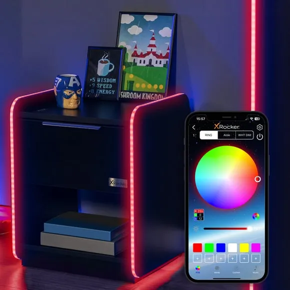Bedside Table with Wireless Charging - Black, Wood image
