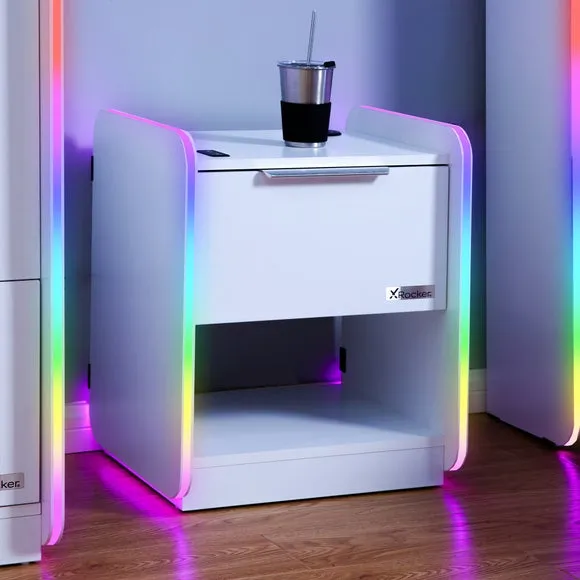 Bedside Table with Wireless Charging - White, Wood