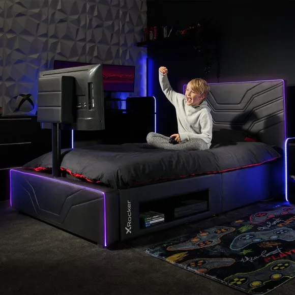 Gaming Bed Frame with LED & TV Mount - Black