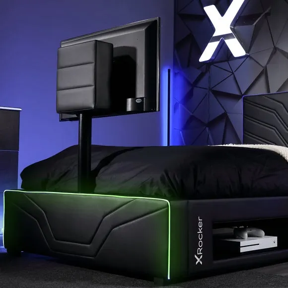 Gaming Bed Frame with LED & TV Mount - Black