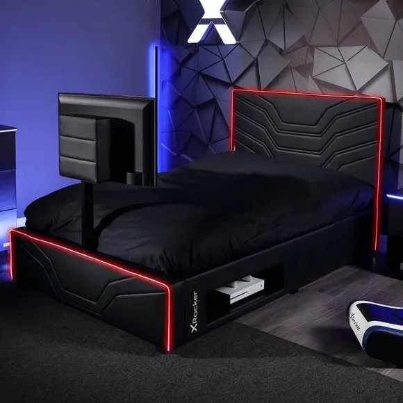 Gaming Bed Frame with LED & TV Mount - Black