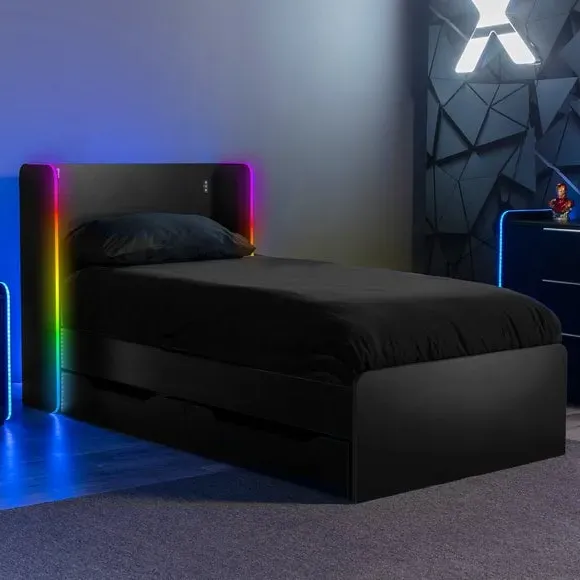 Gaming Bed Frame with Storage Drawers - Black image