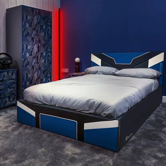 Gaming Bed Frame with Upholstery - Blue, Metal
