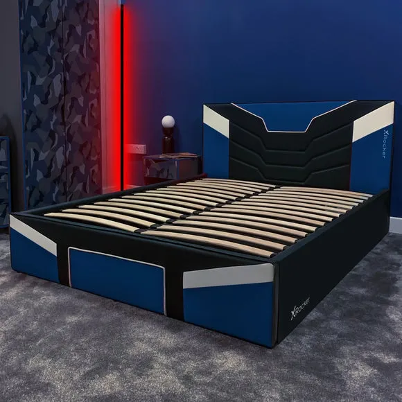Gaming Bed Frame with Upholstery - Blue, Metal