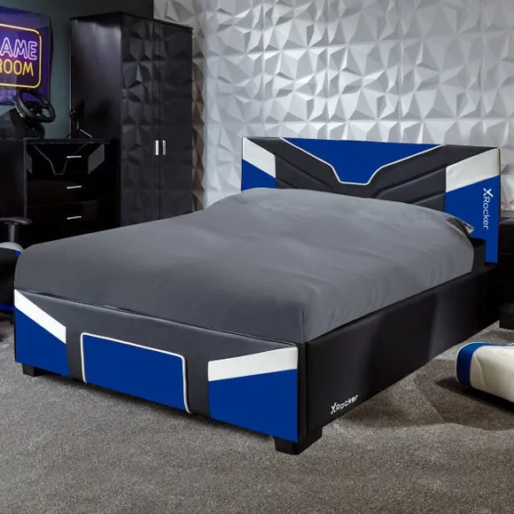 Gaming Bed Frame with Upholstery - Blue, Metal