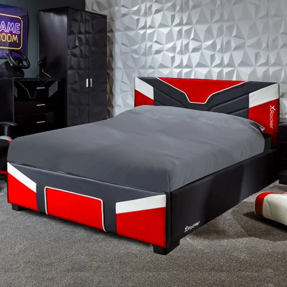 Gaming Bed Frame with Upholstery - Red, Metal
