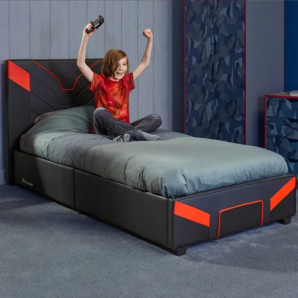 Gaming Bed Frame with Upholstery - Red, Metal