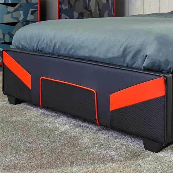Gaming Bed Frame with Upholstery - Red, Metal