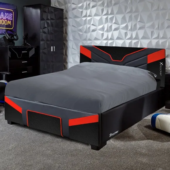 Gaming Bed Frame with Upholstery - Red, Metal