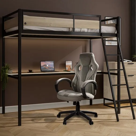 High Sleeper Bed with LED Lights - Light Wood