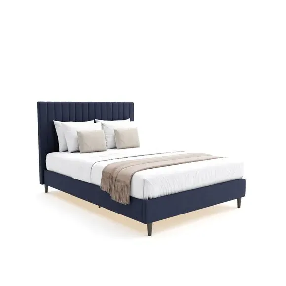 LED Bed Frame with Lighting - Navy, Velvet
