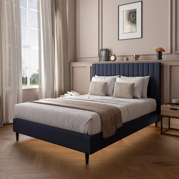 LED Bed Frame with Lighting - Navy, Velvet image