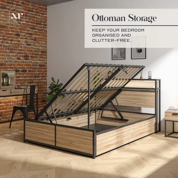 Ottoman Bed with LED Lights - Light Wood