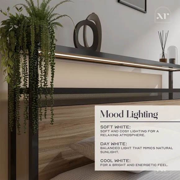 Ottoman Bed with LED Lights - Light Wood