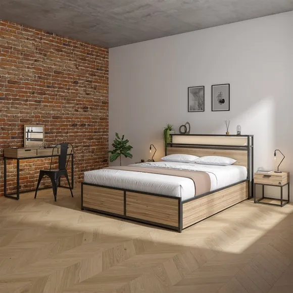 Ottoman Bed with LED Lights - Light Wood