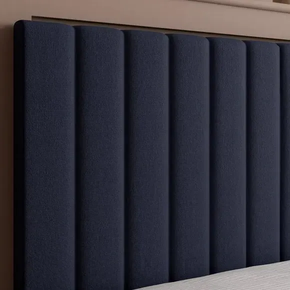 Ottoman TV Bed Frame with LED - Navy, Velvet
