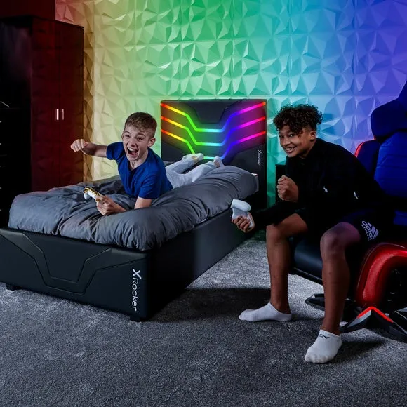 Single Gaming Bed with RGB LED - Black, Wood