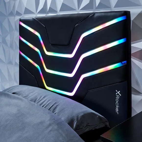 Single Gaming Bed with RGB LED - Black, Wood